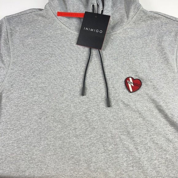 Inimigo Mens Hoodie Embroidery Grey Sweater Red Heart Logo Supima Cotton 4XL New - Picture 3 of 12